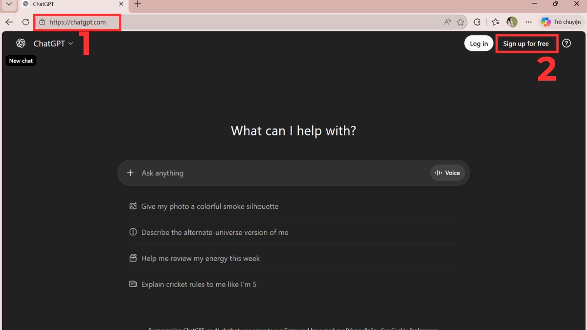 Cách đăng ký ChatGPT 5.0 miễn phí bước 1