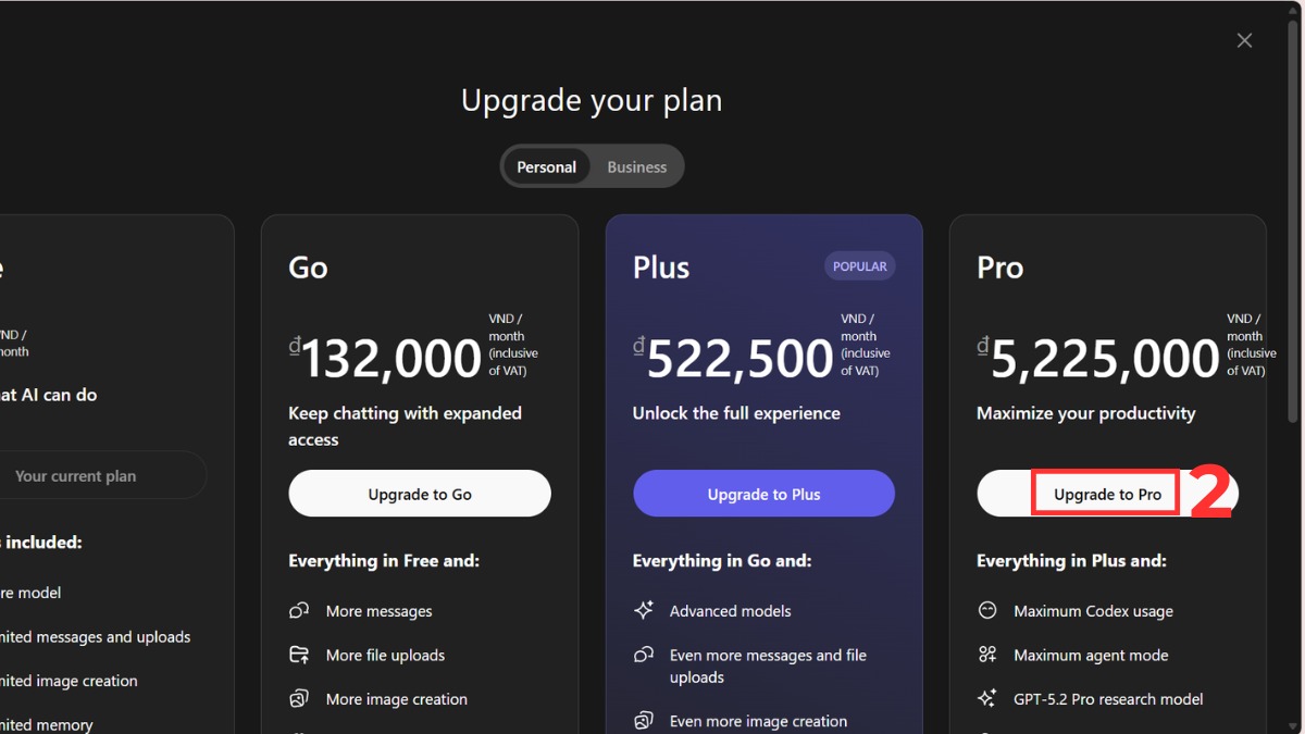 Cách nâng cấp ChatGPT 5.0 bước 2