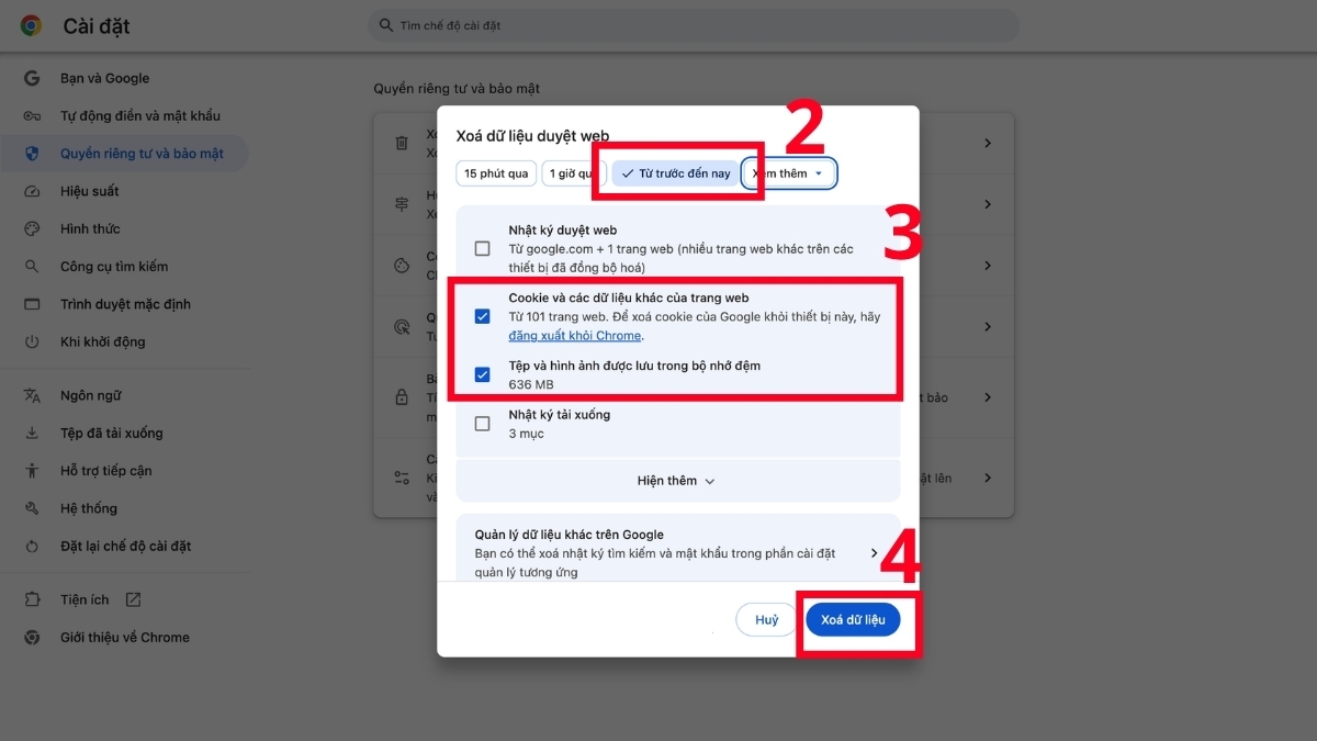 Khắc phục ChatGPT bị lag bằng cách xóa cache bước 2, 3, 4