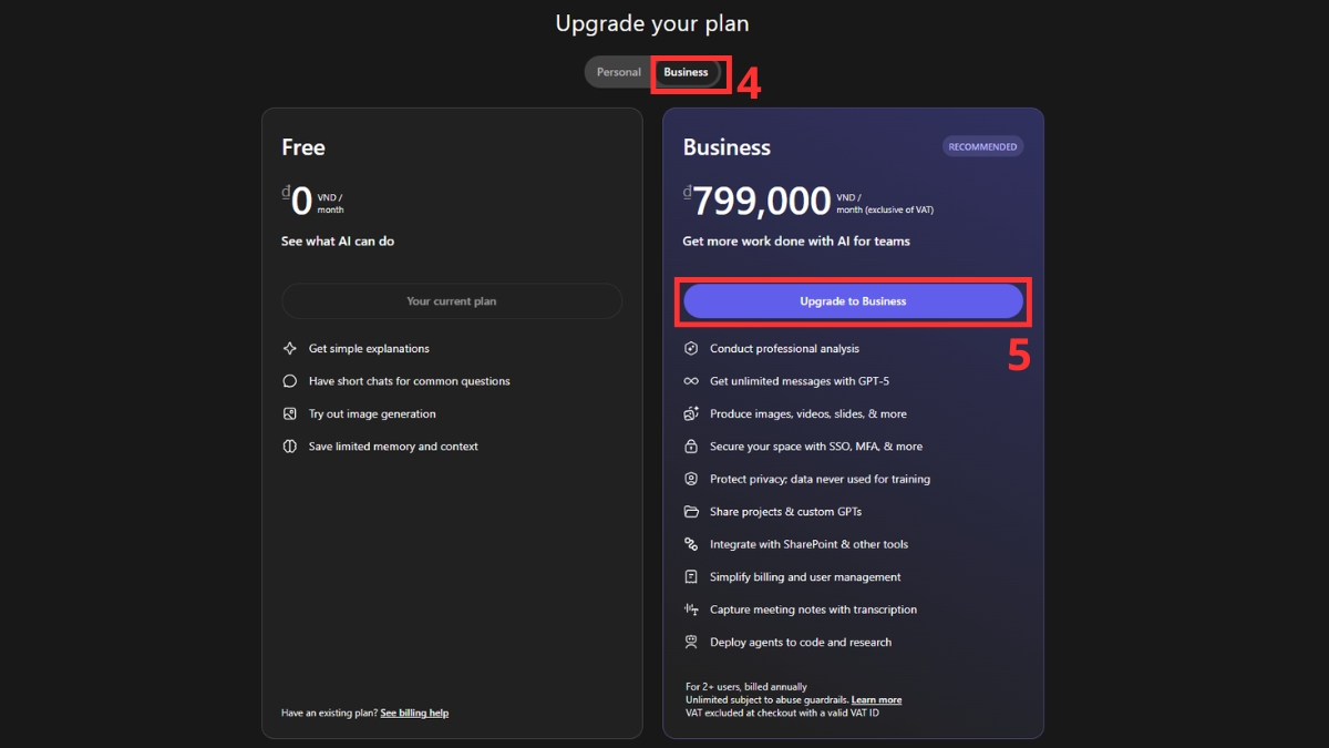 Cách đăng ký ChatGPT Business bước 3