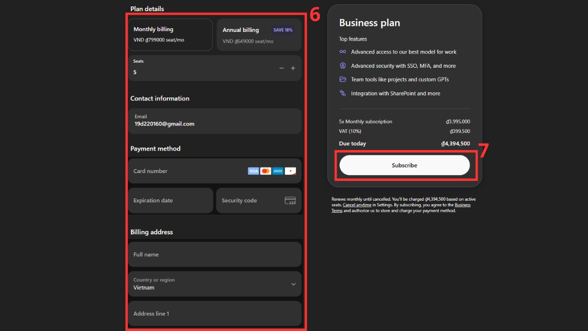 Cách đăng ký ChatGPT Business bước 4