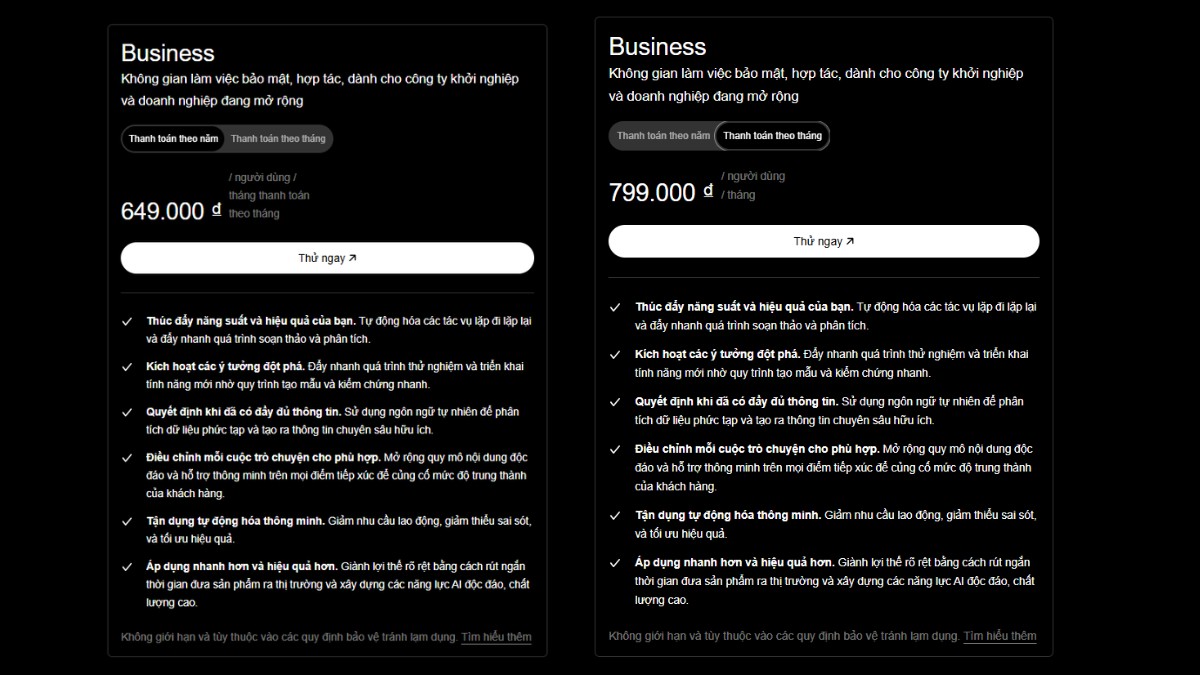 Bảng giá ChatGPT Business