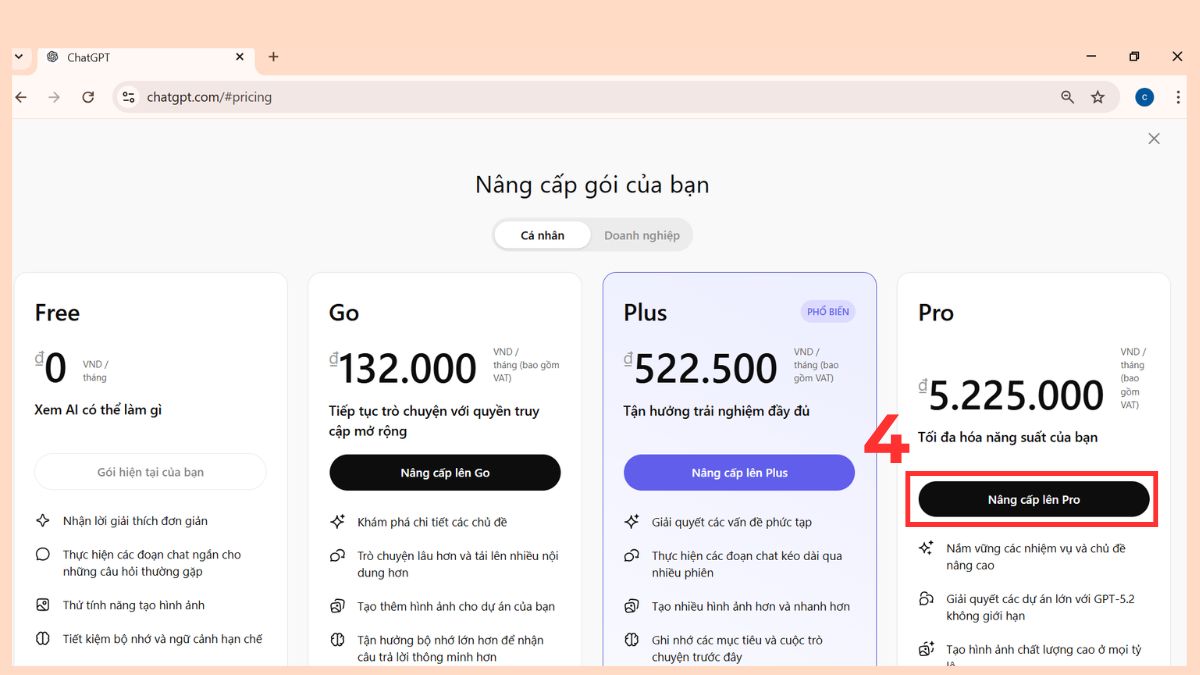 Cách đăng ký ChatGPT Pro bước 3