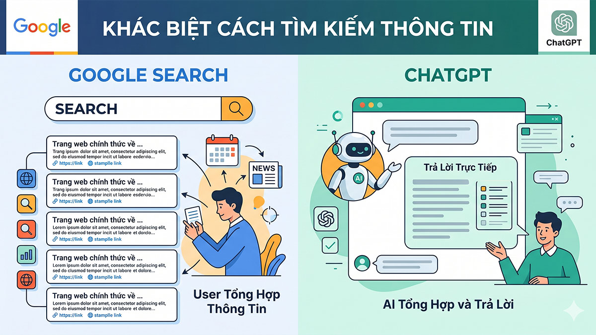 So sánh ChatGPT vs Google - Cách tìm kiếm thông tin