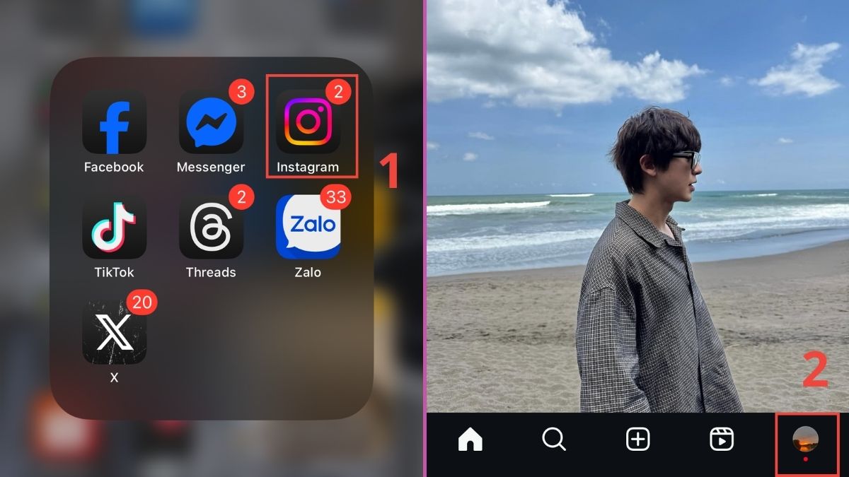 Hướng dẫn bật chế độ riêng tư trên Instagram bước 1, 2