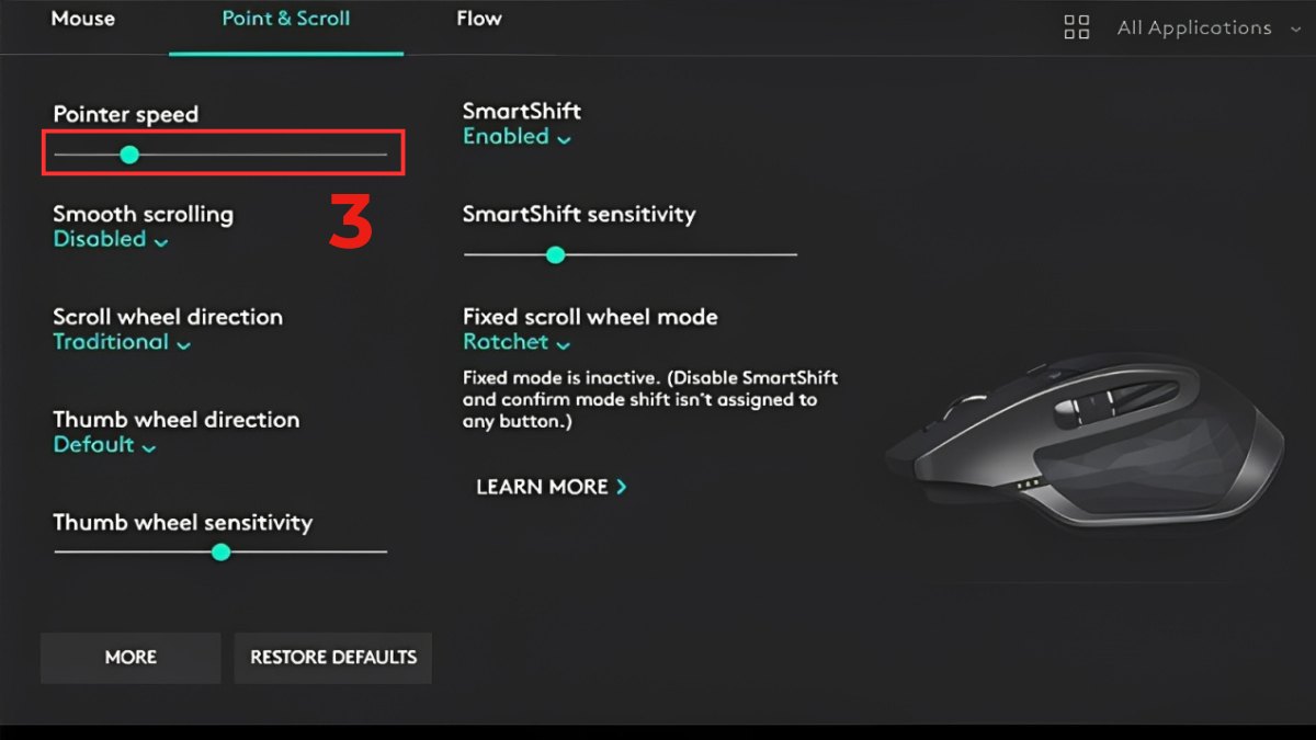 Cách chỉnh DPI chuột Logitech bằng phần mềm Logitech Options bước 3