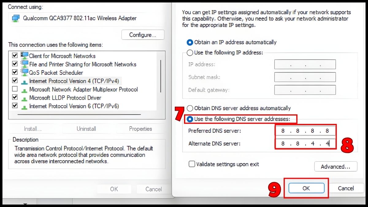 Chơi giả lập PUBG - Điều chỉnh DNS bước 7, 8, 9
