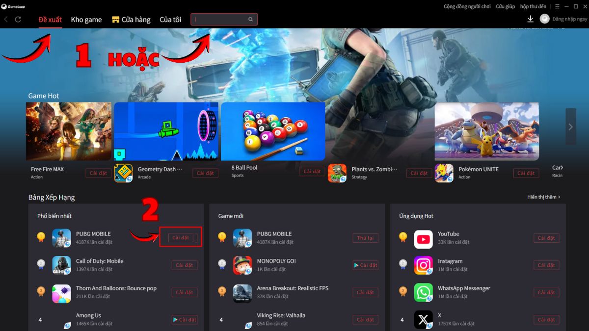 Cài đặt PUBG Mobile VN để chơi giả lập PUBG bước 1,2