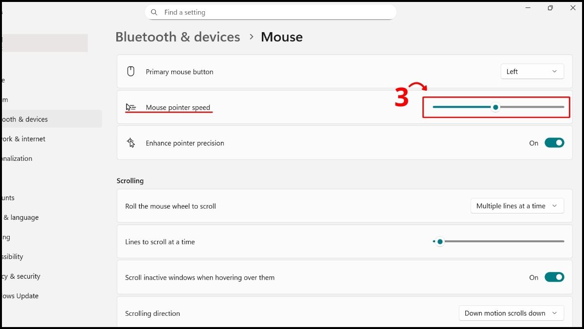 Khắc phục lỗi chuột bị giật lag Win 11 - Kiểm tra tốc độ và độ nhạy bước 3