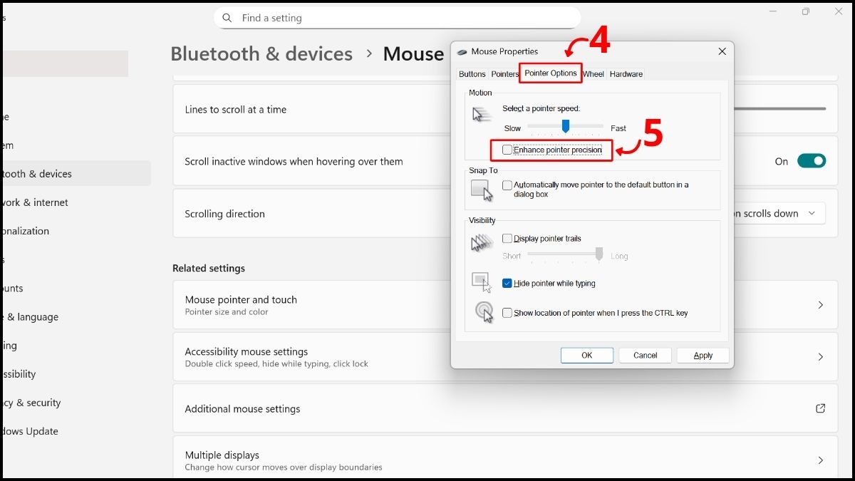 Khắc phục lỗi chuột bị giật lag Win 11 - Tắt Enhance pointer precision bước 4