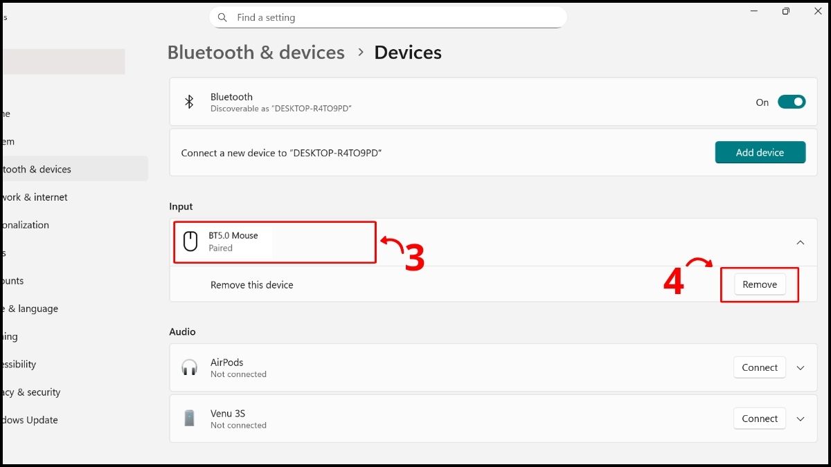 Khắc phục lỗi chuột bị giật lag Win 11 - Kết nối lại Bluetooth bước 3