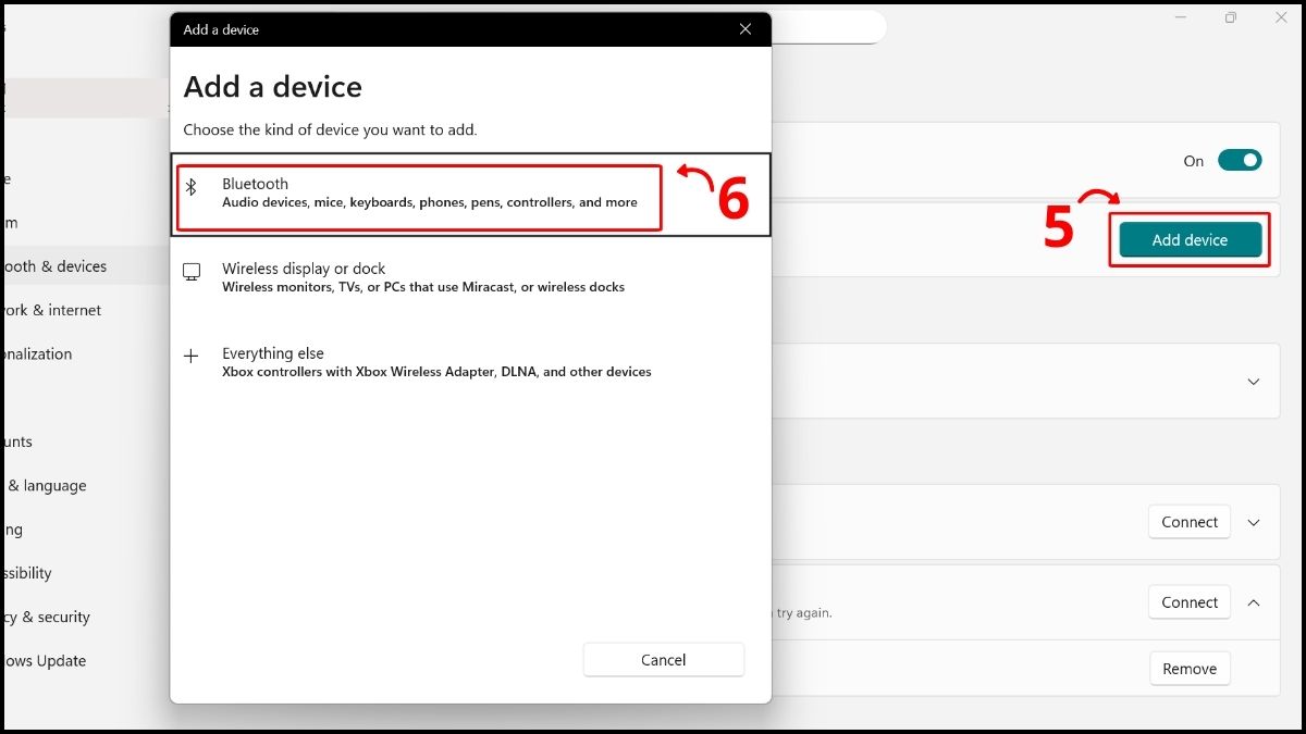 Khắc phục lỗi chuột bị giật lag Win 11 - Kết nối lại Bluetooth bước 4