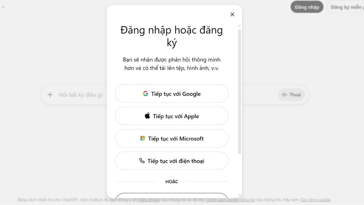 Phương thức đăng nhập ChatGPT