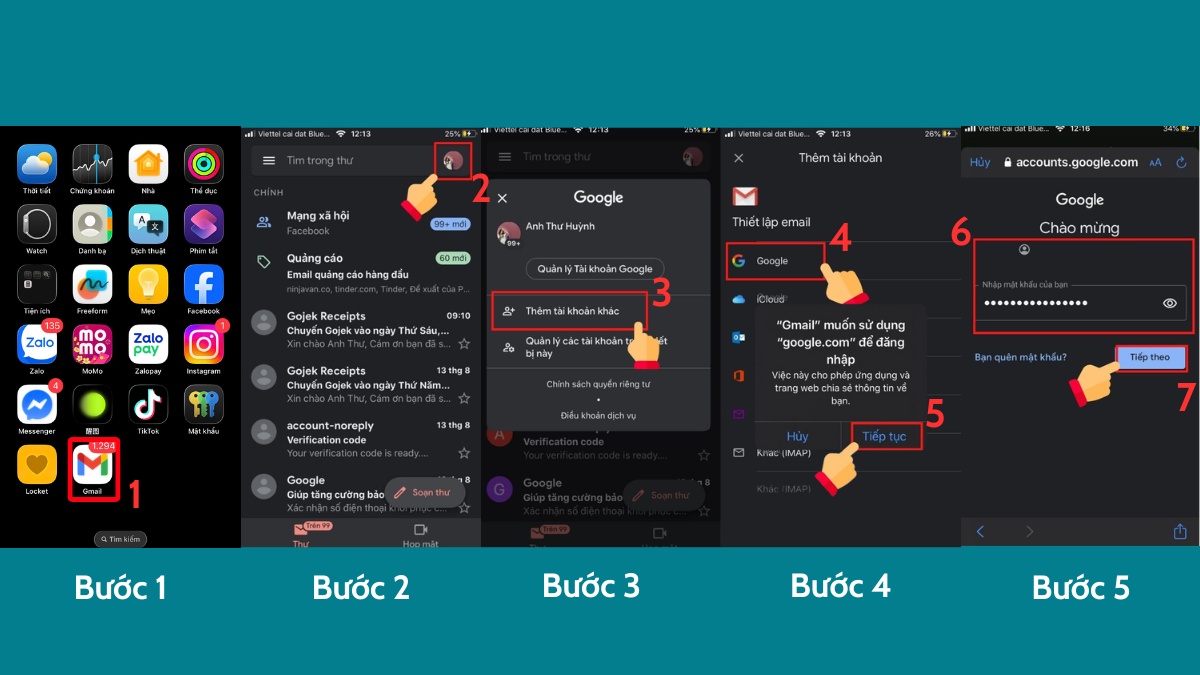Cách đăng nhập Gmail trên điện thoại - Đăng nhập nhiều tài khoản cùng lúc