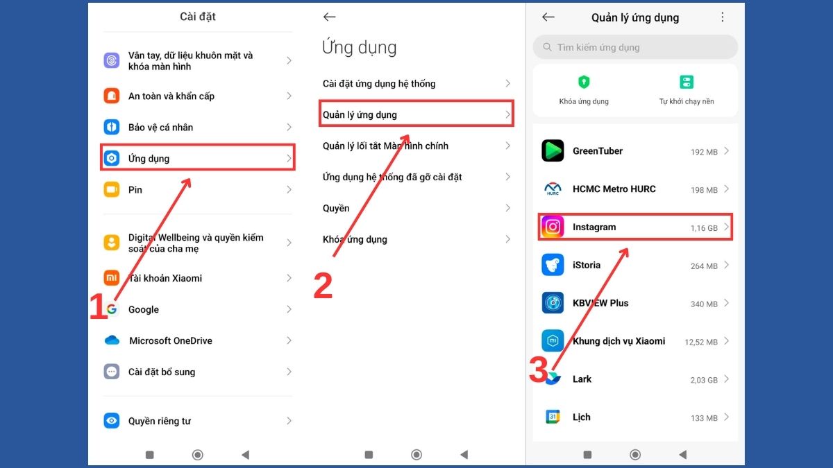 Cách đăng story instagram không bị mờ - Xóa bộ nhớ đệm bước 1, 2, 3