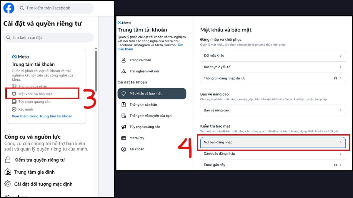 Đăng xuất Facebook cùng lức nhiều tài khoản bước 3, 4