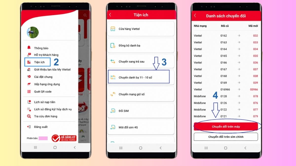 Cách cập nhật đầu số Viettel bước 3