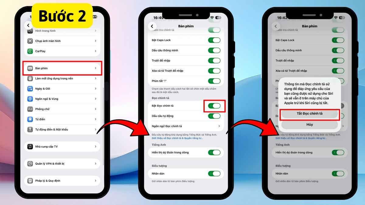 Cách sửa lỗi điện thoại không hiển thị bàn phím - Tắt Đọc chính tả bước 2, 3