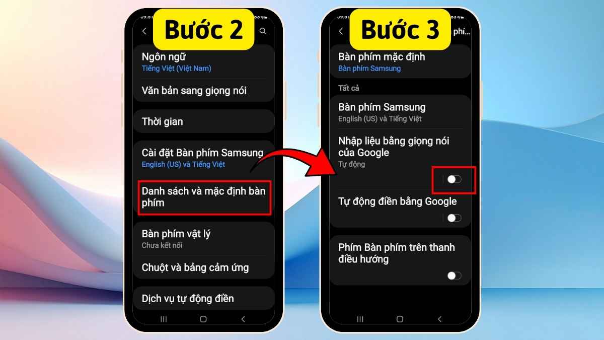 Cách sửa lỗi điện thoại không hiển thị bàn phím - Tắt nhập bằng giọng nói bước 2, 3