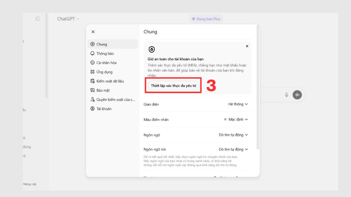 Đổi mật khẩu ChatGPT và xác thực 2 yếu tố bước 3