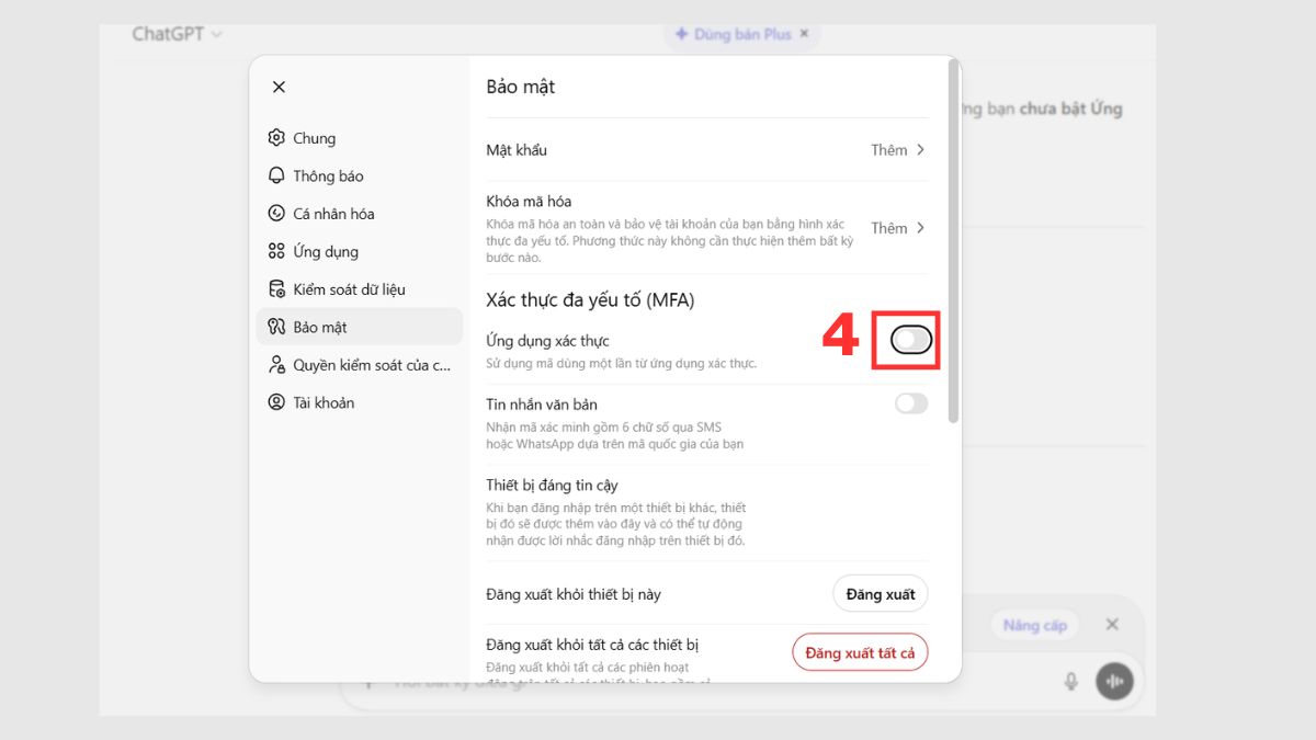 Đổi mật khẩu ChatGPT và xác thực 2 yếu tố bước 4