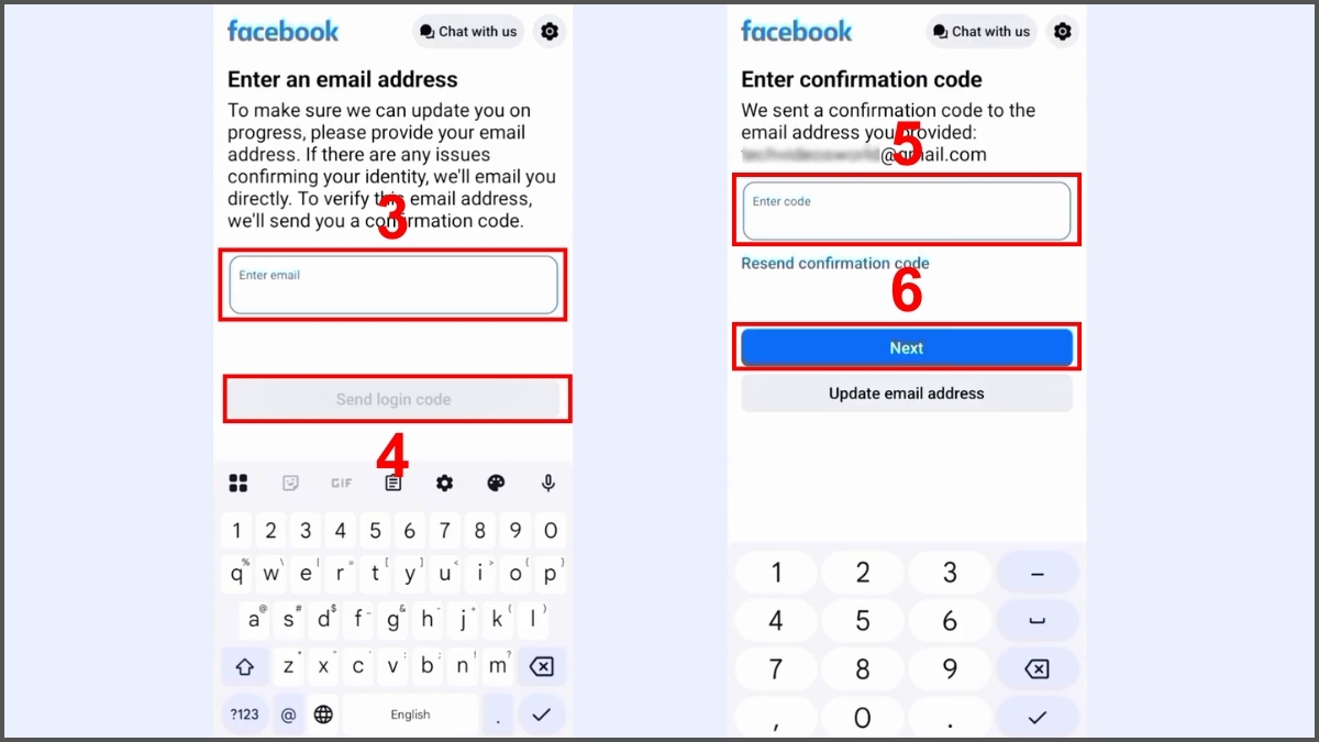 Cách khắc phục khi tài khoản Facebook bị chặn bước 3, 4, 5, 6