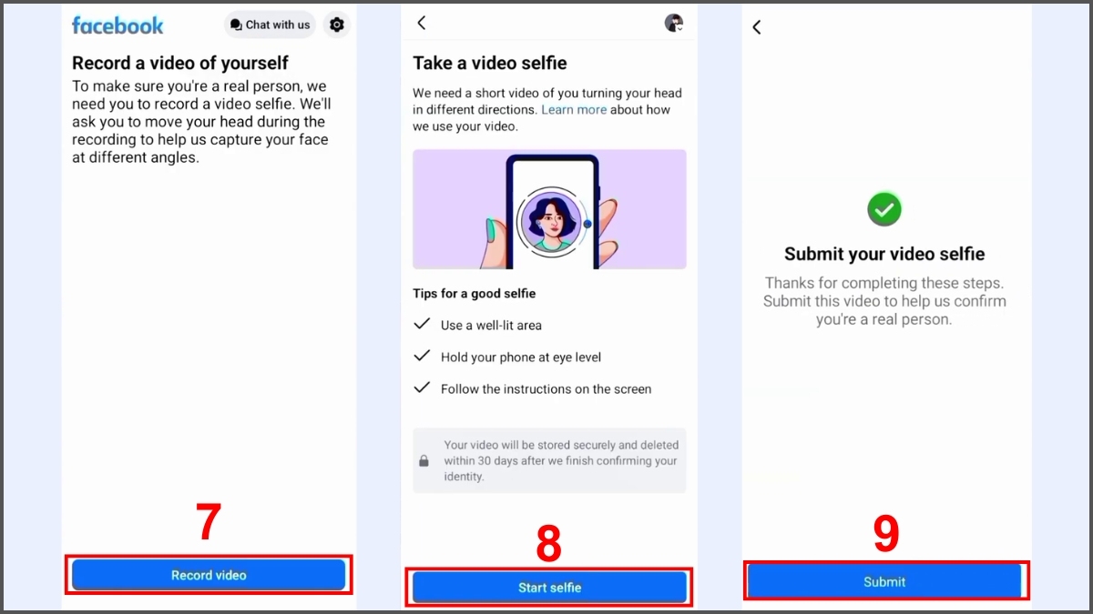 Cách khắc phục khi tài khoản Facebook bị chặn bước 7, 8, 9