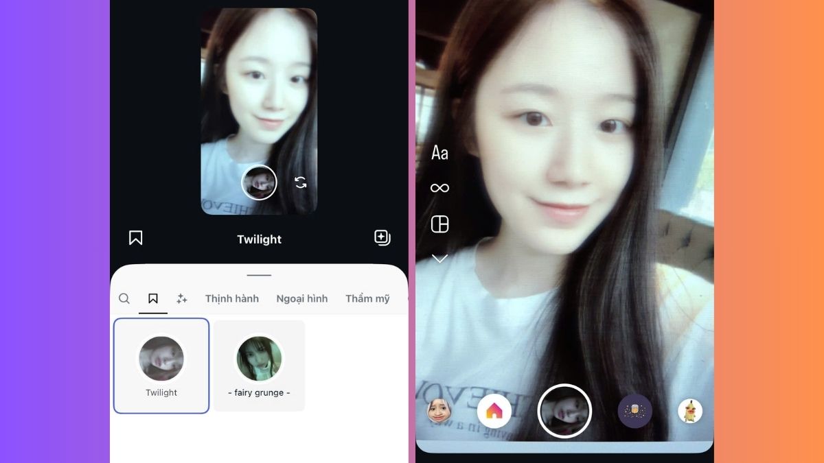 Filter đẹp trên Instagram có son ánh tím