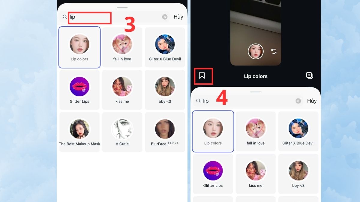 Tìm filter đẹp trên Instagram có son - Bước 3, 4