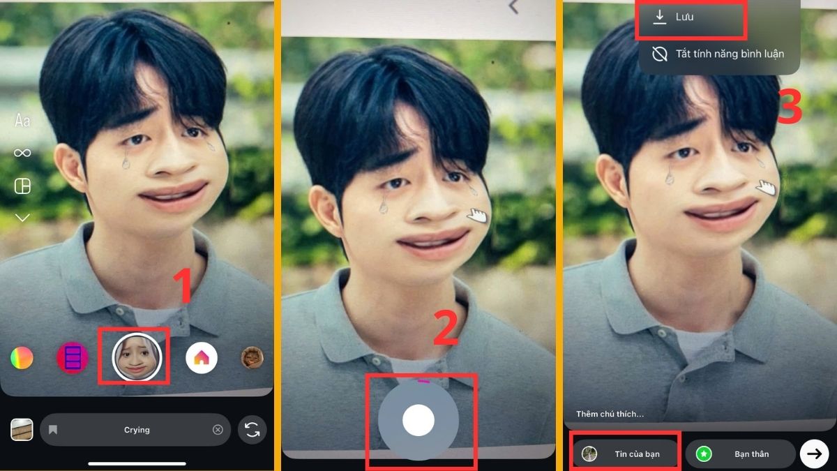 Các bước quay video với filter khóc trên Instagram