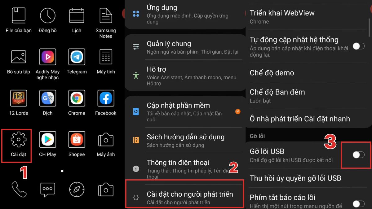 Tắt gỡ lỗi USB