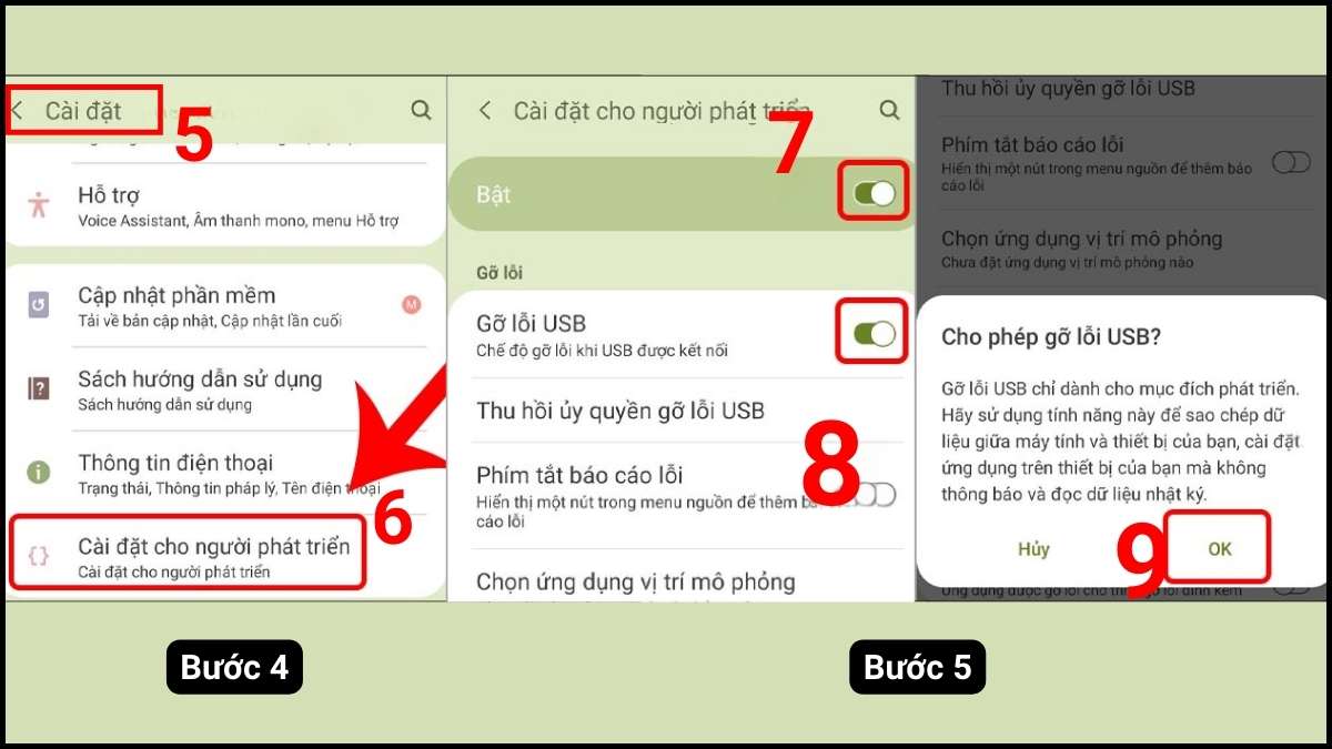 Bật chế độ gỡ lỗi USB trên OPPO bước 4, 5
