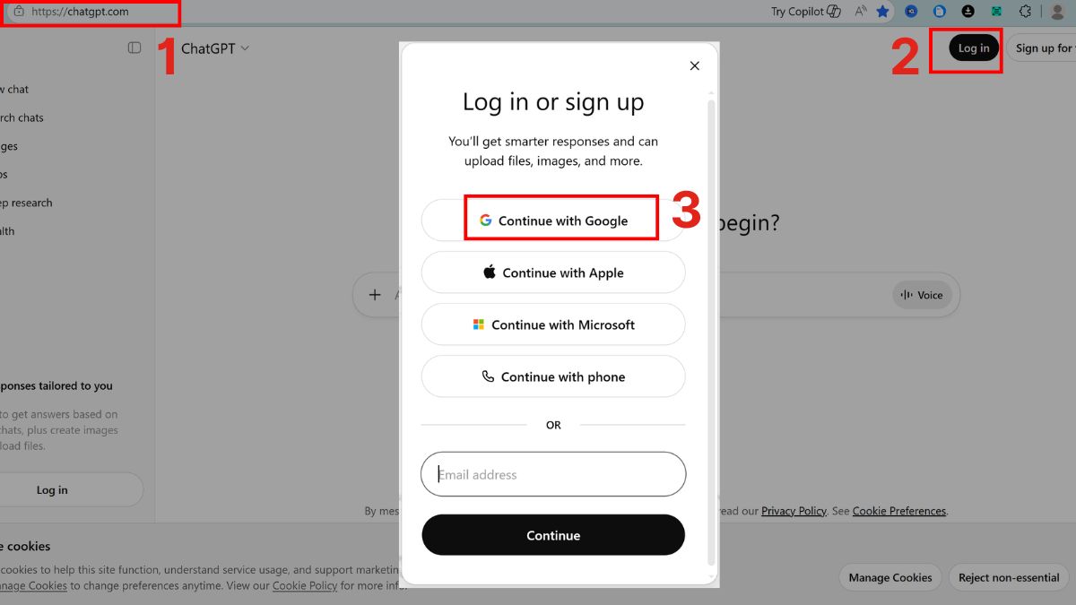 Đăng nhập ChatGPT 4.5 bước 1