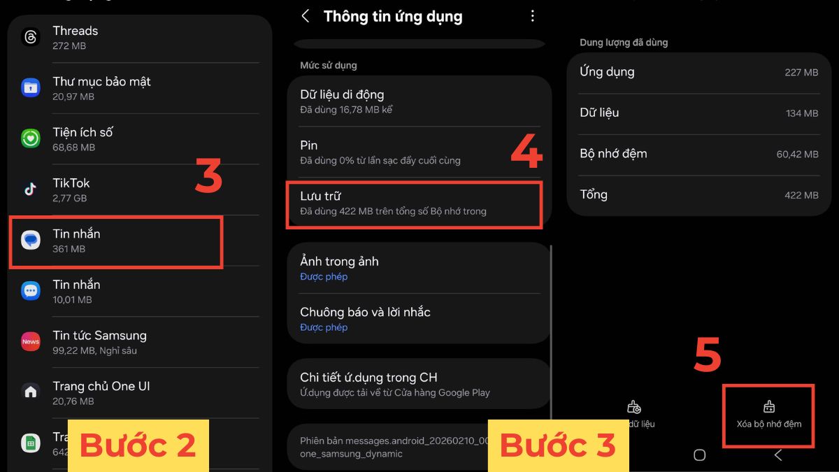 Khắc phục lỗi gửi ảnh qua tin nhắn SMS không được trên Android - Xóa bộ nhớ đệm bước 2, 3