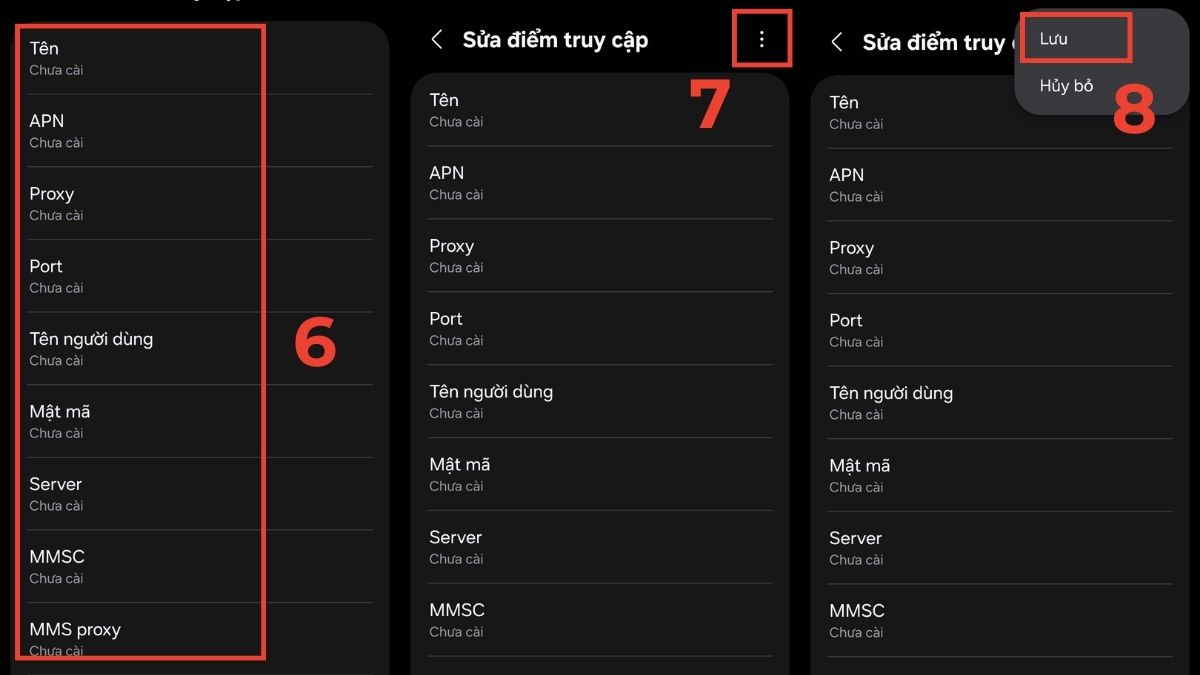 Khắc phục lỗi gửi ảnh qua tin nhắn SMS không được trên Android - Cấu hình lại điểm truy cập bước 3