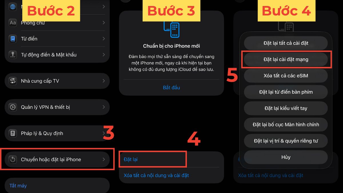 Khắc phục lỗi gửi ảnh qua tin nhắn SMS không được trên iPhone - Đặt lại cài đặt mạng bước 2, 3, 4