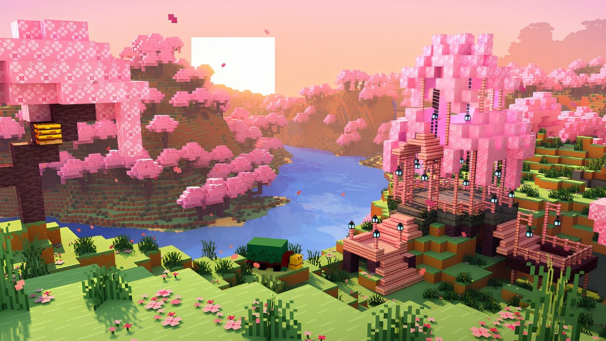 Hình nền Minecraft tràn ngập hoa anh đào