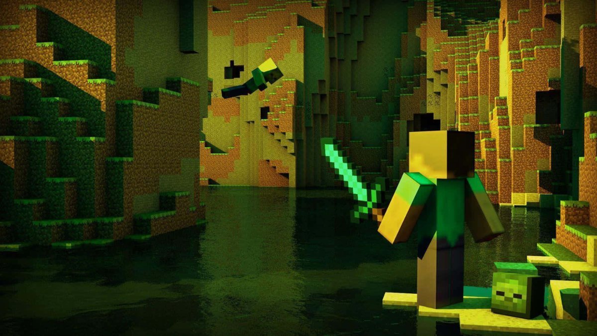 Hình nền Minecraft chiến binh cầm kiếm đối đầu với hiểm nguy