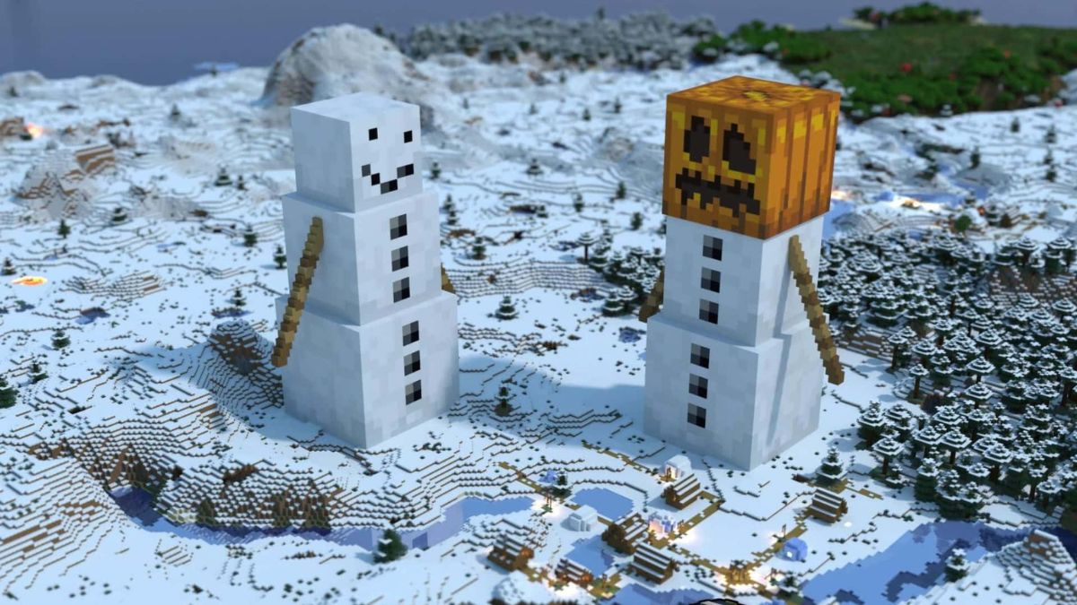Hình nền Minecraft cute với 2 người tuyết