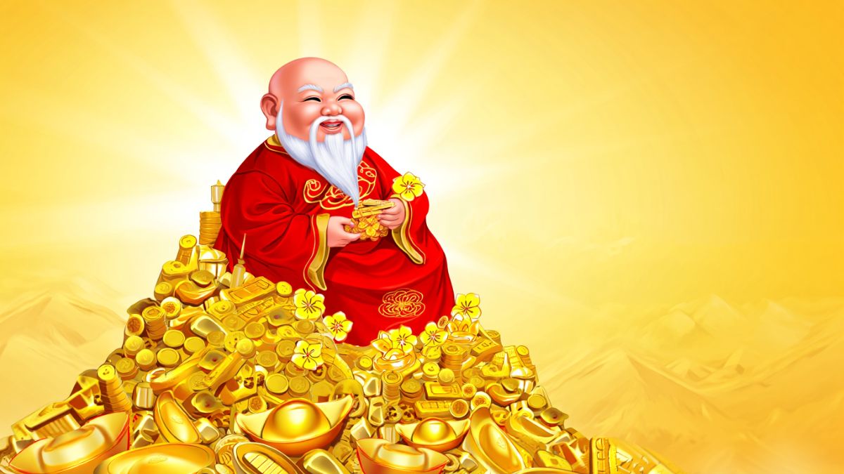 Hình nền ông thần tài và đống vàng