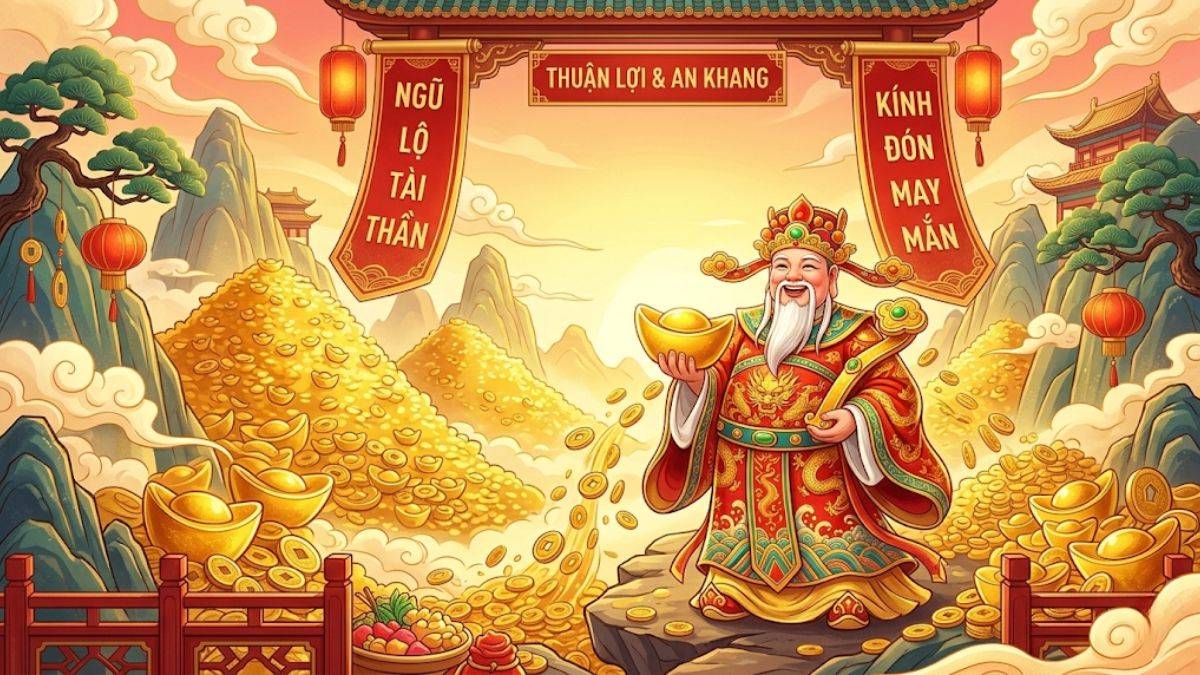 Hình nền ông thần tài và câu đối