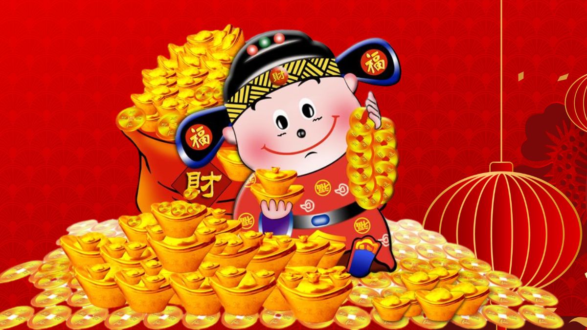 Hình nền Ông Thần Tài cute và đống vàng