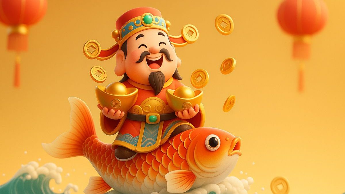 Hình nền Ông Thần Tài cưỡi cá chép