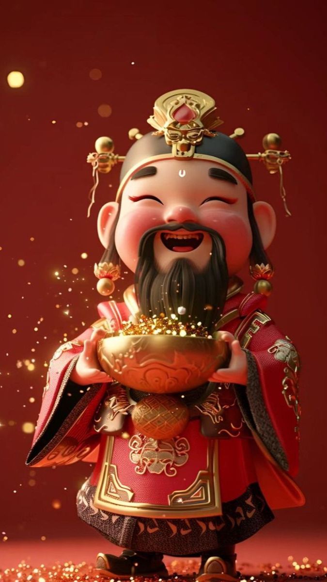 Hình nền ông Thần Tài nền đỏ sắc nét