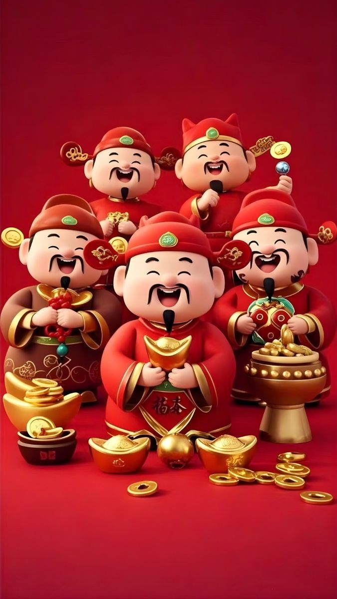 Hình nền Ông Thần Tài nền đỏ cho điện thoại