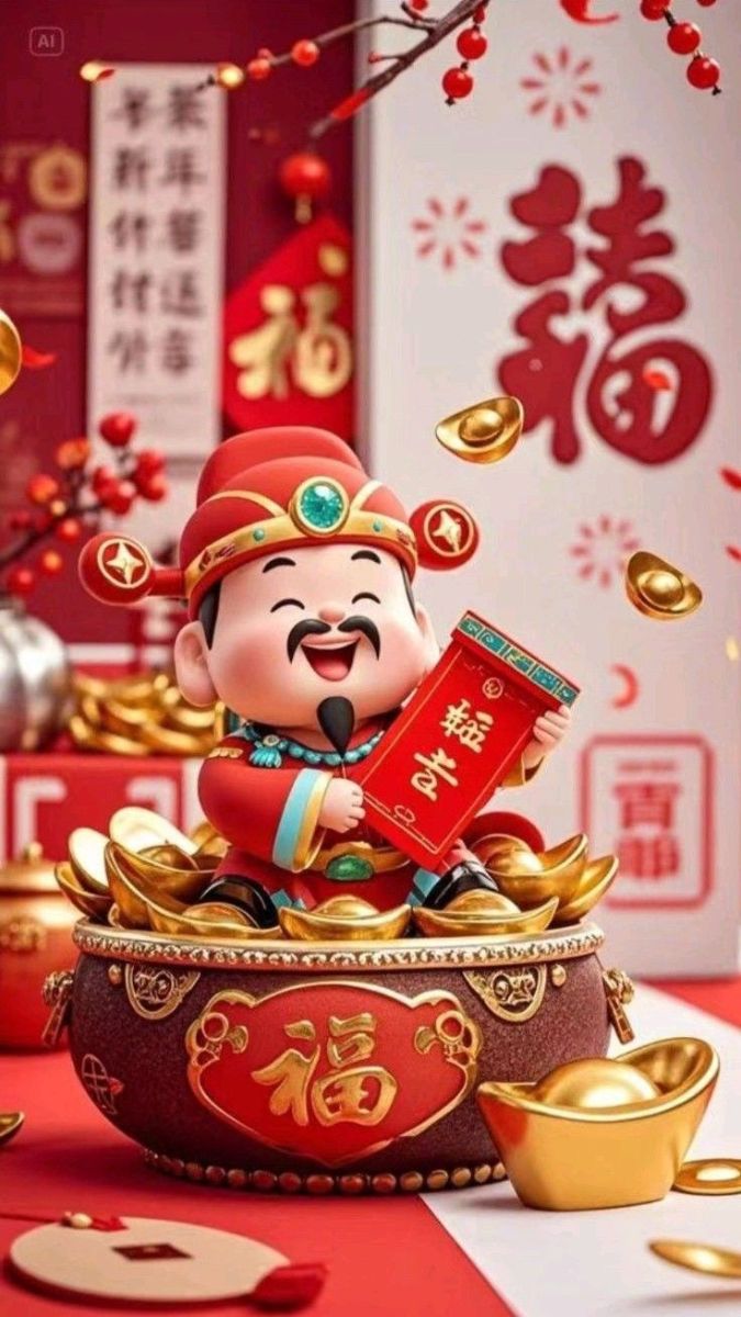 Hình nền Ông Thần Tài thịnh vượng màu đỏ