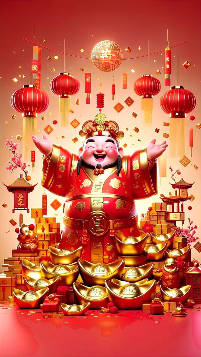 Hình nền Ông Thần Tài thịnh vượng cho điện thoại