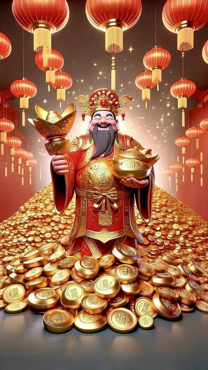 Hình nền Ông Thần Tài trên đống vàng