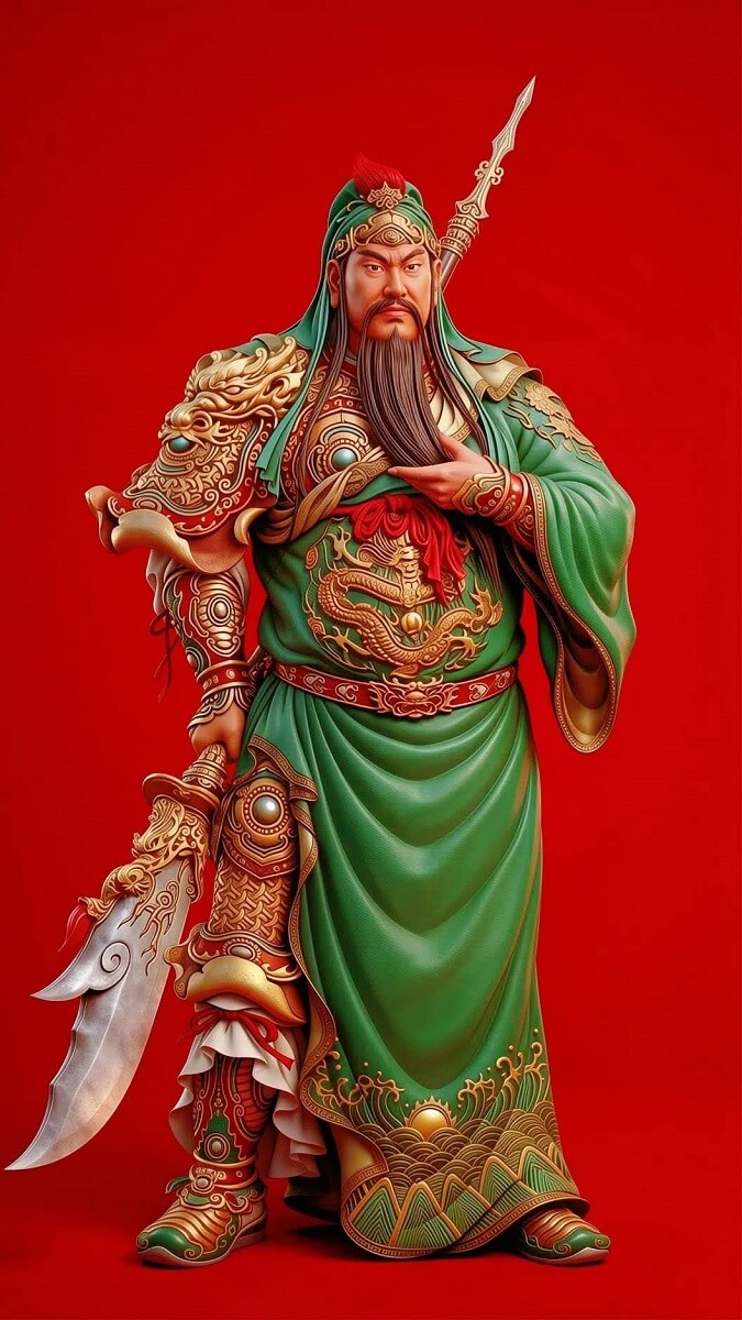 Hình nền Quan Công đang vuốt râu 3D