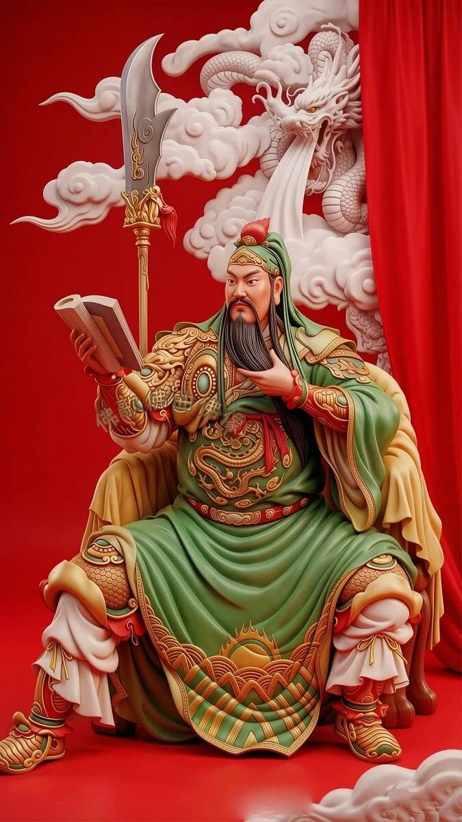 Hình nền Quan Công xem sách nghiêm nghị